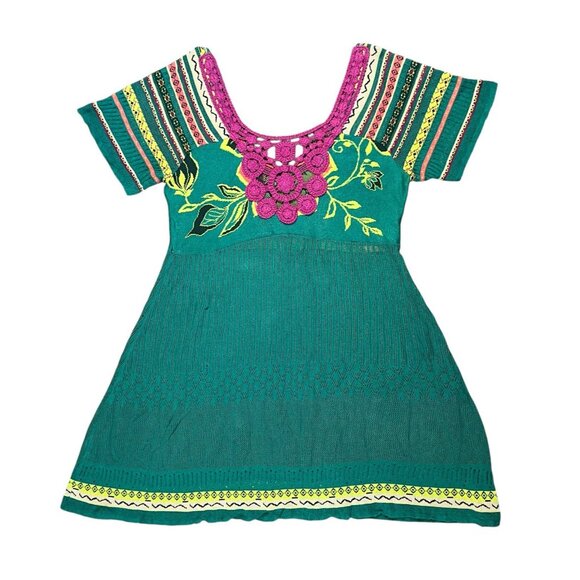 Ivko Women’s Mini dress sundress  size 42 cotton floral Short Sleeves Crochet - Picture 2 of 8